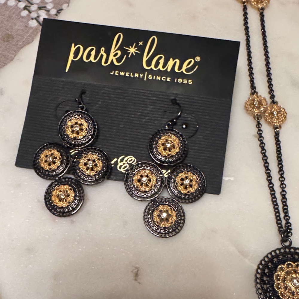 Park Lane Gold and Black Medallion Necklace & Earrings Set - Picture 7 of 8